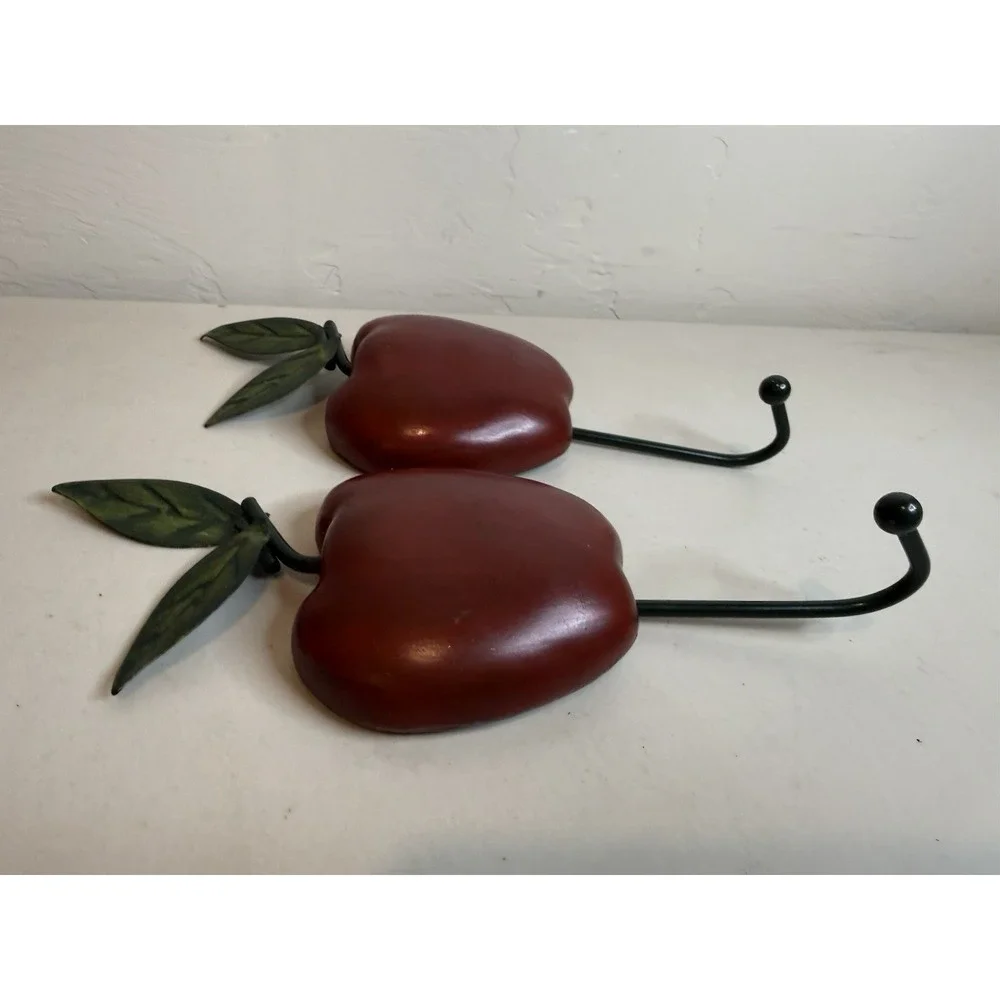 Lot Of 2  Red Apple Wall Hanging Hook Hanger Apron Kitchen Towel
